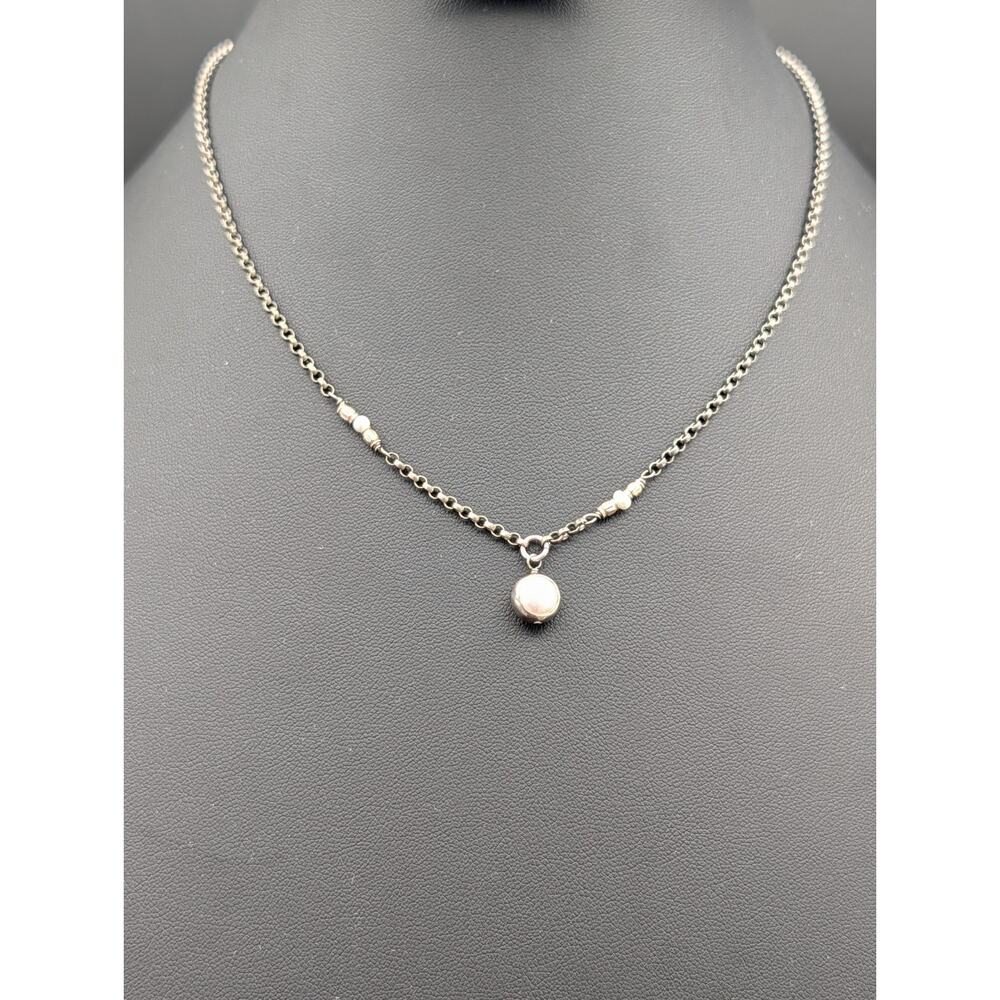 Vintage 925 Sterling Silver Freshwater Pearl Drop Necklace Rolo Chain Heart 18"